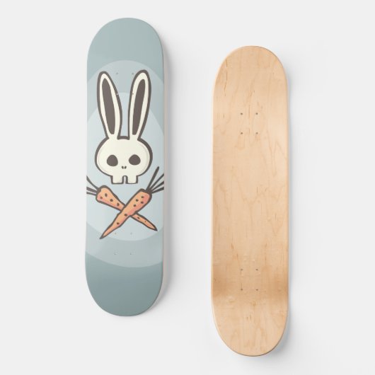 Cartoon Bunny Skull en Crossbones Skateboard (Voorkant)