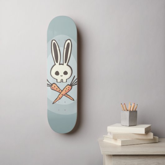 Cartoon Bunny Skull en Crossbones Skateboard (Muurkunst)