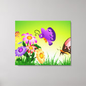 Cartoon Butterflies op Flowers Canvas Afdruk (Voorkant)