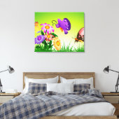 Cartoon Butterflies op Flowers Canvas Afdruk (Insitu (Slaapkamer))