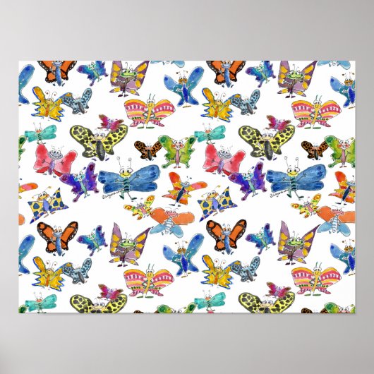 Cartoon Butterflies - tissuepapier Poster (Voorkant)