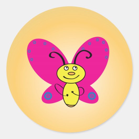 Cartoon Butterfly Funny Face Ronde Sticker (Voorkant)