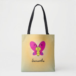 Cartoon Butterfly met naam Tote Bag