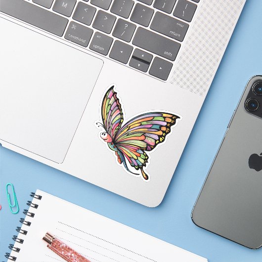 Cartoon Butterfly Sticker (Laptop met iPhone)