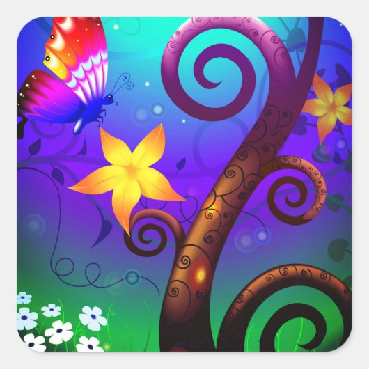 Cartoon Butterfly Vierkante Sticker (Voorkant)