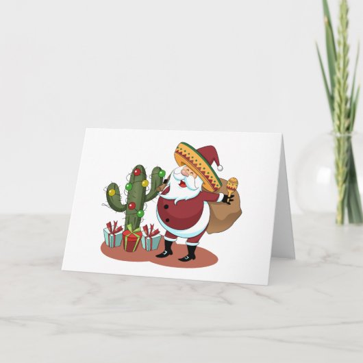 Cartoon cactus and Santa Claus wearing a sombrero Kaart (Voorkant)