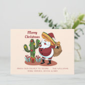 Cartoon cactus en kerstman met een sombrero kaart (Staand voorkant)
