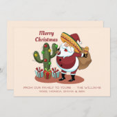 Cartoon cactus en kerstman met een sombrero kaart (Voorkant / Achterkant)