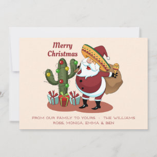 Cartoon cactus en kerstman met een sombrero kaart