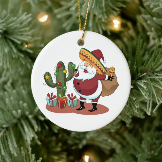 Cartoon cactus en kerstman met een sombrero keramisch ornament (Boom)