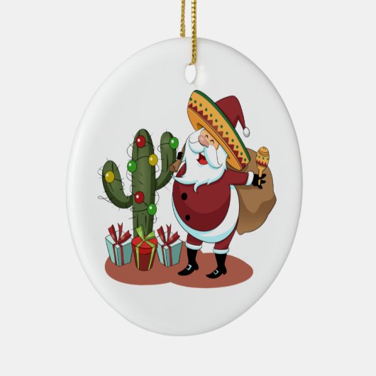 Cartoon cactus en kerstman met een sombrero keramisch ornament (Rechts)