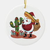 Cartoon cactus en kerstman met een sombrero keramisch ornament (Voorkant)