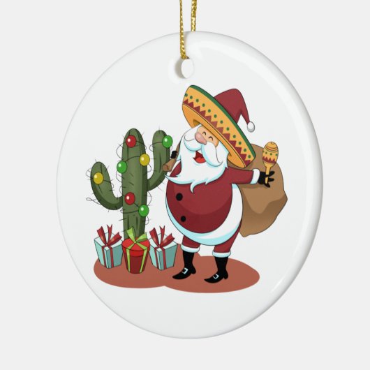 Cartoon cactus en kerstman met een sombrero keramisch ornament (Links)