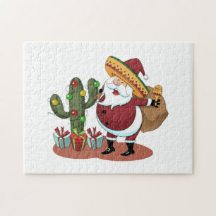 Cartoon cactus en kerstman met een sombrero legpuzzel