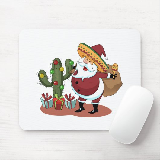 Cartoon cactus en kerstman met een sombrero muismat (Met muis)
