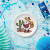 Cartoon cactus en kerstman met een sombrero papieren bordje (Feest)