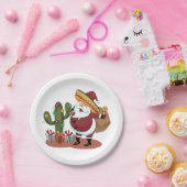 Cartoon cactus en kerstman met een sombrero papieren bordje (Feest)