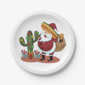 Cartoon cactus en kerstman met een sombrero papieren bordje (Voorkant)