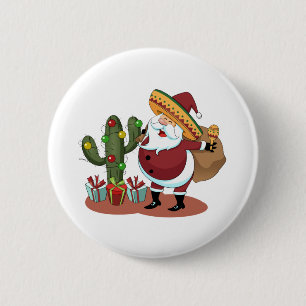 Cartoon cactus en kerstman met een sombrero ronde button 5,7 cm