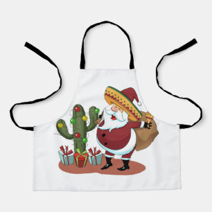 Cartoon cactus en kerstman met een sombrero schort