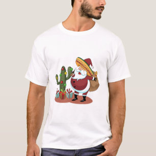 Cartoon cactus en kerstman met een sombrero t-shirt