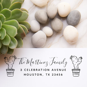 Cartoon Cactus familienaam & retouradres Zelfinktende Stempel