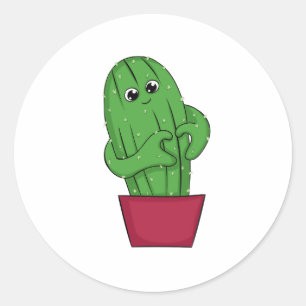 Cartoon Cactus maakt Hart Teken met Handen Ronde Sticker