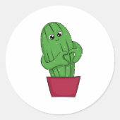 Cartoon Cactus making Heart Sign with Hands Ronde Sticker (Voorkant)