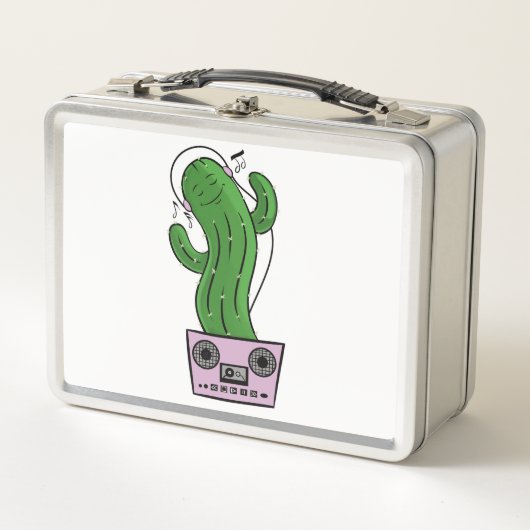 Cartoon Cactus met Koptelefoon en Boombox als Pot (Voorkant)