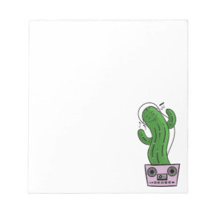 Cartoon Cactus met Koptelefoon en Boombox als Pot Notitieblok