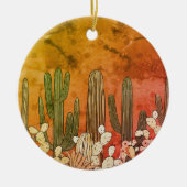 Cartoon Cactus op Sinaasappel Keramisch Ornament (Voorkant)
