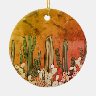Cartoon Cactus op Sinaasappel Keramisch Ornament