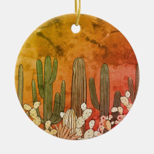 Cartoon Cactus op Sinaasappel Keramisch Ornament (Voorkant)