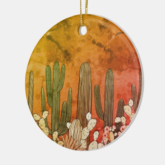 Cartoon Cactus op Sinaasappel Keramisch Ornament (Links)