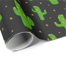 Cartoon Cactus-Planten op zwart Cadeaupapier