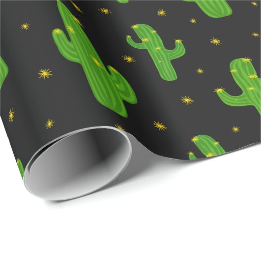 Cartoon Cactus-Planten op zwart Cadeaupapier (Rol Hoek)