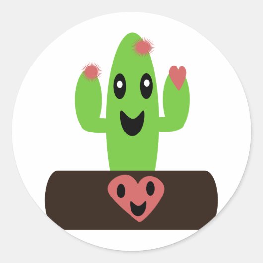 Cartoon Cactus Ronde Sticker (Voorkant)