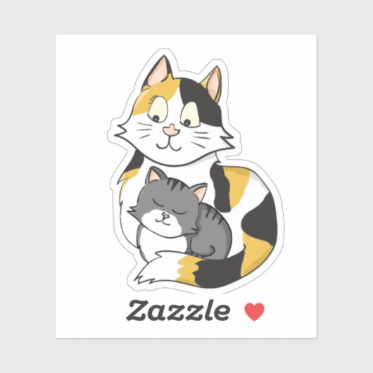 Cartoon Calico Cat en Tabby Kitten Sticker (Vel)