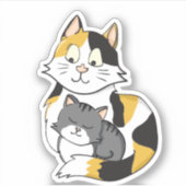 Cartoon Calico Cat en Tabby Kitten Sticker (Voorkant)