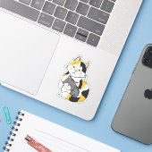 Cartoon Calico Cat en Tabby Kitten Sticker (Laptop met iPhone)