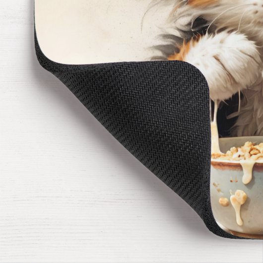 Cartoon Calico Cat Spelen Met Ontbijt Muismat (Hoek)