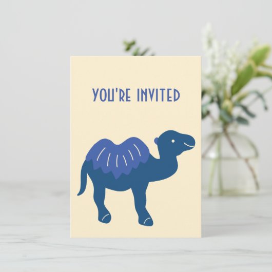 Cartoon Camel Blauw Bactrian 2 Humps Custom Kaart (Staand voorkant)