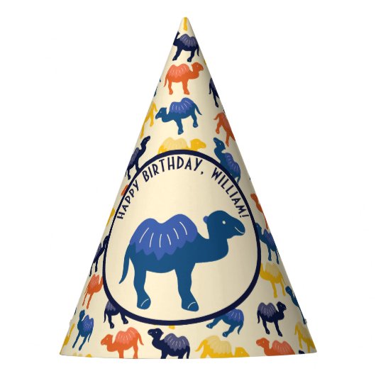 Cartoon Camel Blue Bactrian 2 Humps op maat gesned Feesthoedjes (Voorkant)