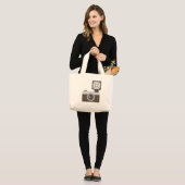 Cartoon camera grote tote bag (Voorkant (model))