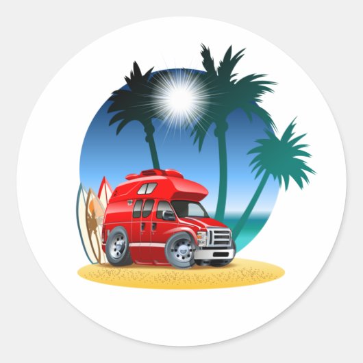Cartoon Camper Ronde Sticker (Voorkant)