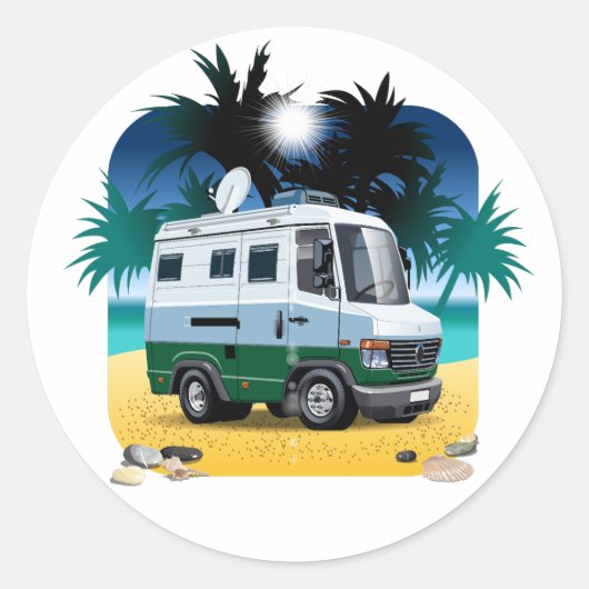 Cartoon Camper Ronde Sticker (Voorkant)