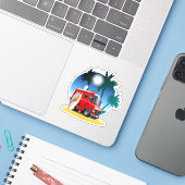 Cartoon Camper Sticker (Laptop met iPhone)