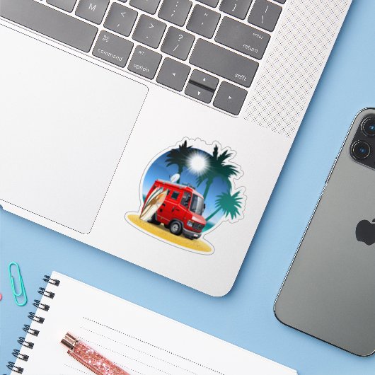 Cartoon Camper Sticker (Laptop met iPhone)