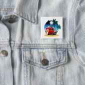Cartoon Camper Vierkante Button 5,1 Cm (In situ)
