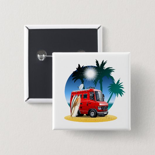 Cartoon Camper Vierkante Button 5,1 Cm (Voorkant /achterkant)
